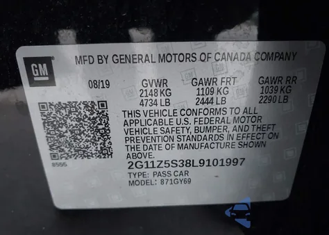 2020 Chevrolet Impala Lt из США, поврежденный, VIN 2G11Z5S38L9101997